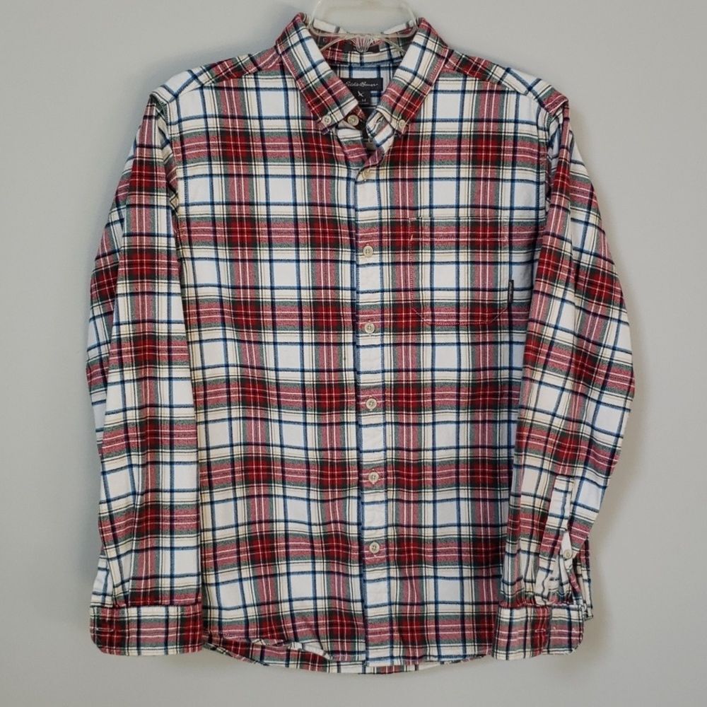 Eddie Bauer Flannel Shirt Mens Medium Long Sleeve Button Down Christmas Plaid